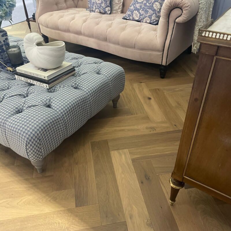 Engineered oak herringbone floor in a living room setting